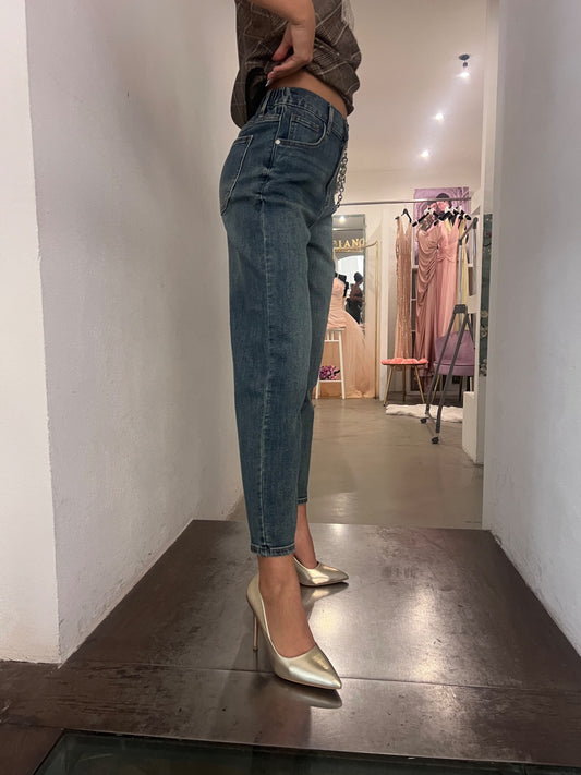 Jeans Mom Fit Catena - Stone Wash / Grigio