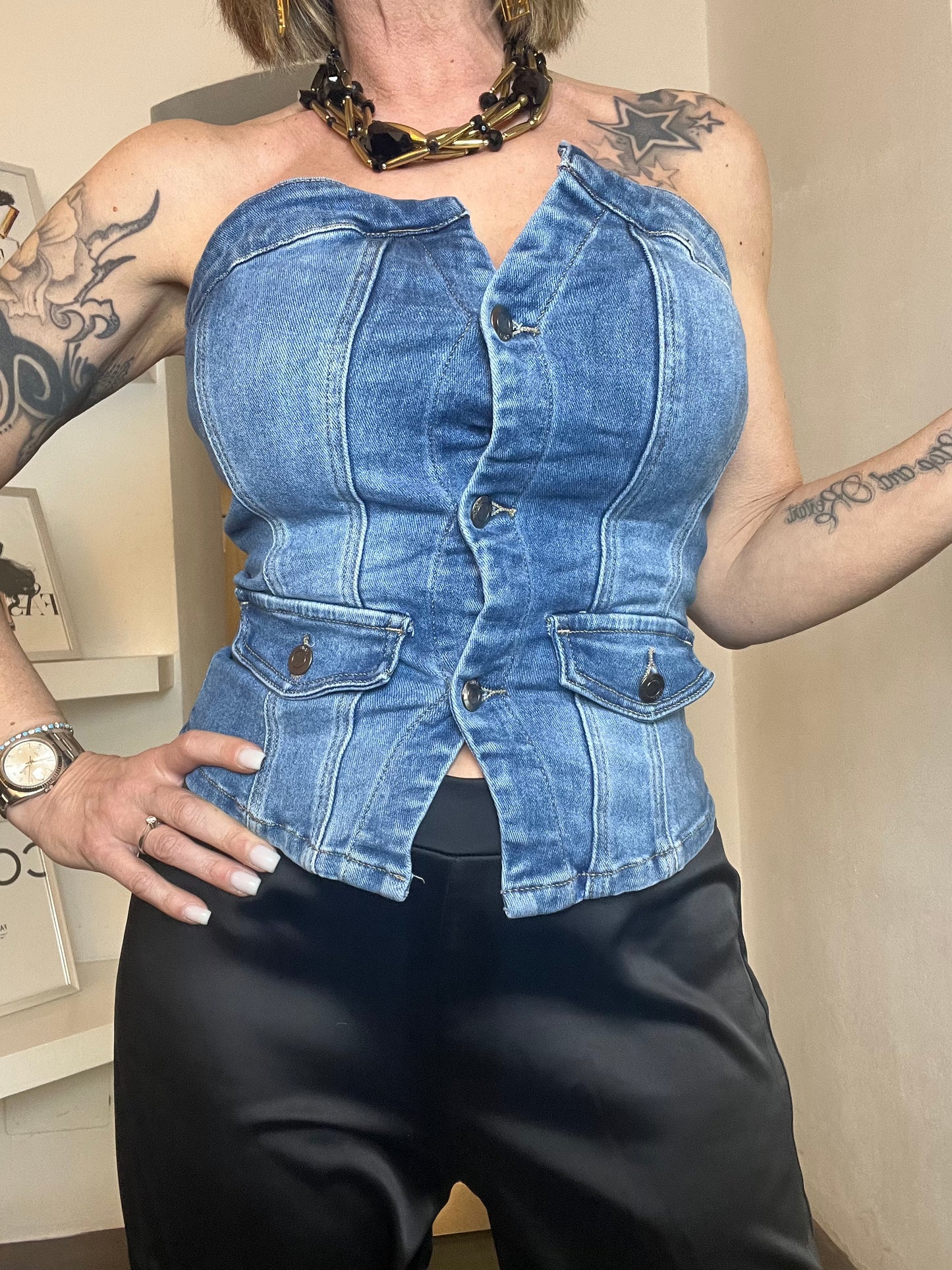 Nueva Vida - Top Elasticizzato In Jeans