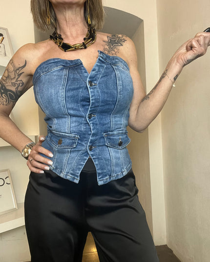 Nueva Vida - Top Elasticizzato In Jeans - F88