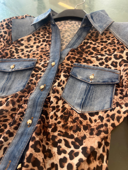 Nueva Vida - Camicia Animalier Jeans