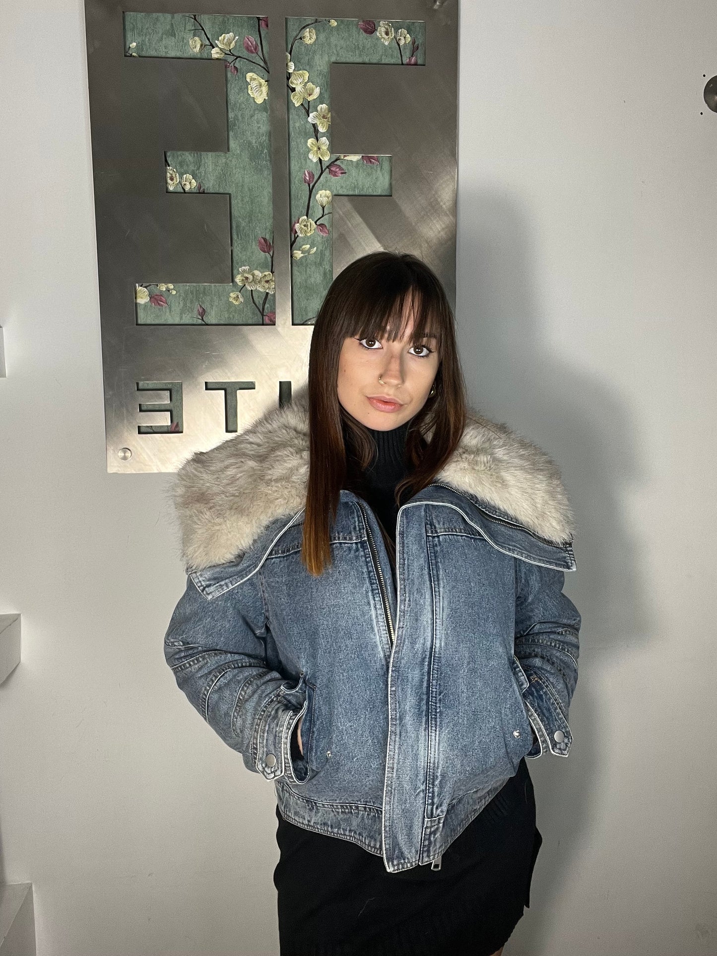 Nueva Vida - Giacca Jeans Piu Pelliccia Perla