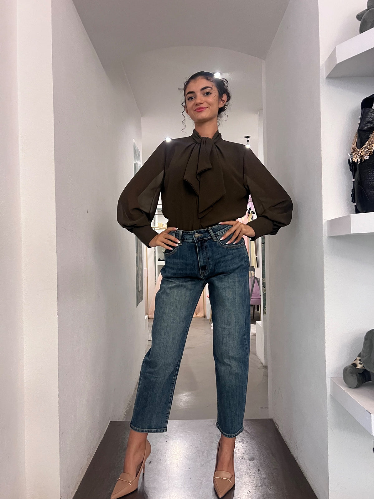 Camicia Gianna - Cioccolato / Bianco