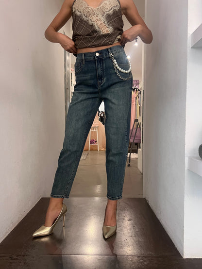 Jeans Mom Fit Catena - Stone Wash / Grigio