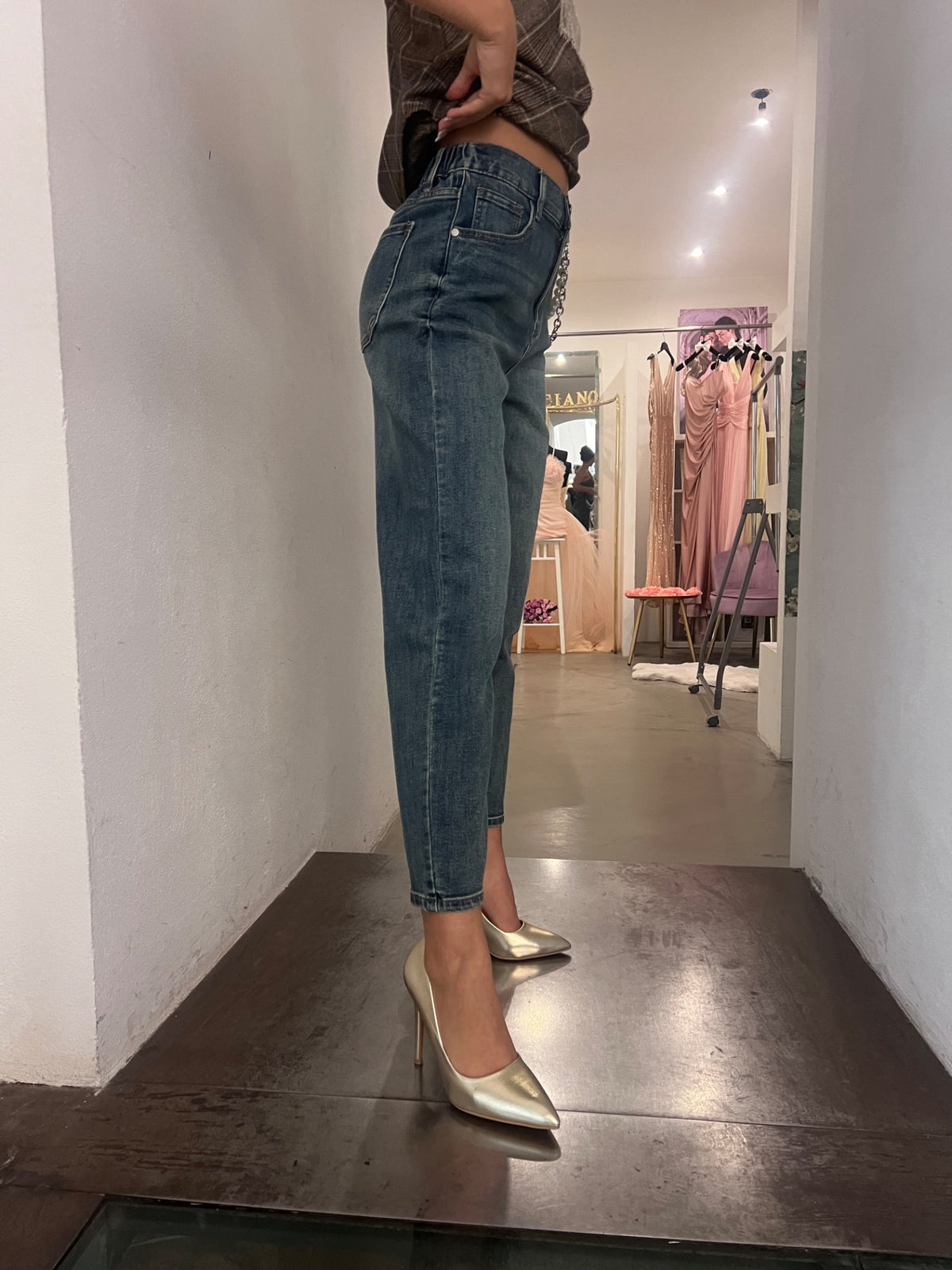 Jeans Mom Fit Catena - Stone Wash / Grigio
