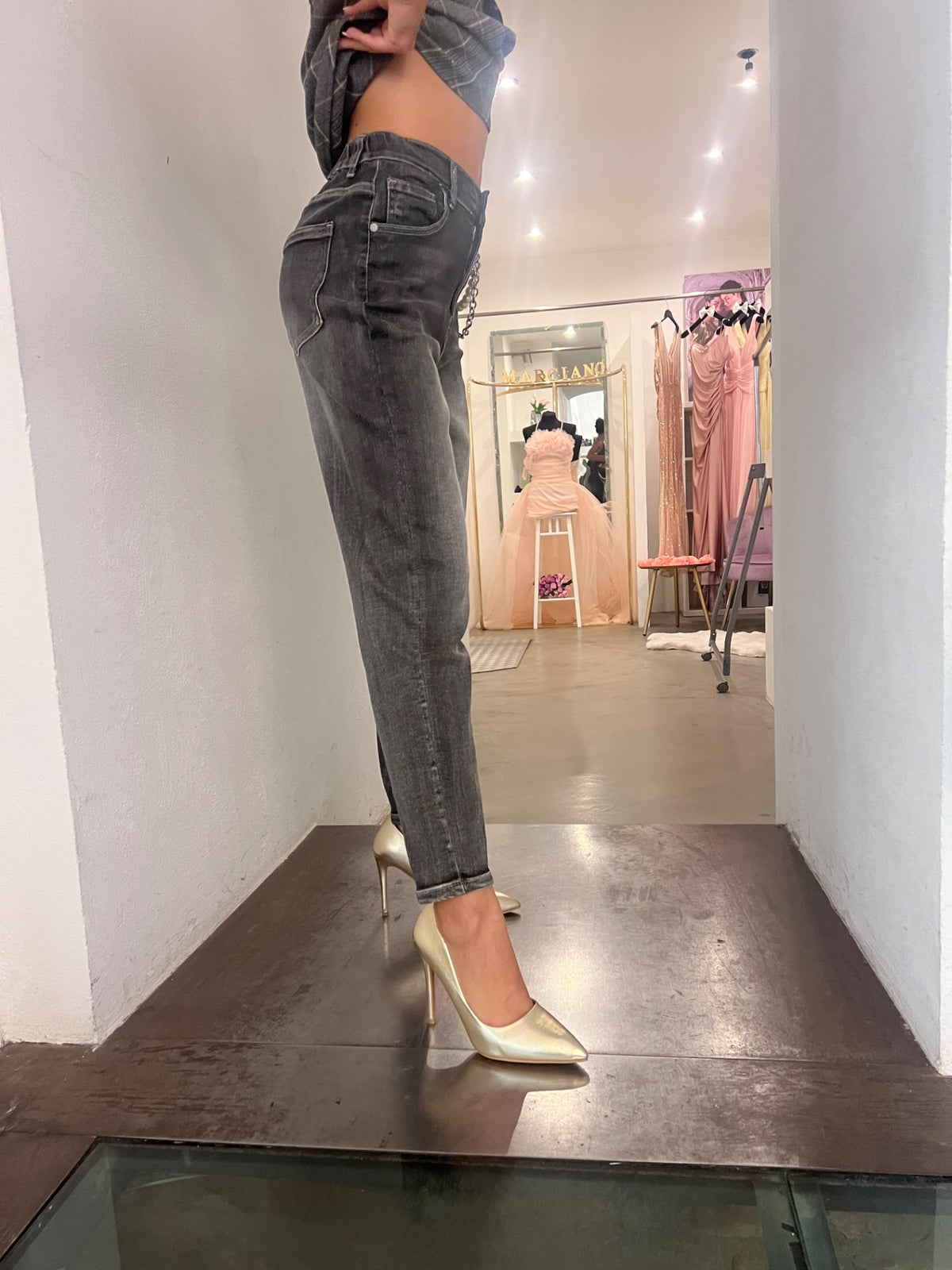 Jeans Mom Fit Catena - Stone Wash / Grigio