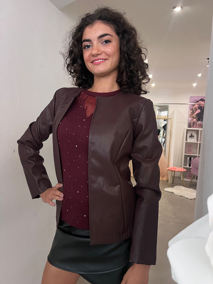 Giacca Ecopelle - Bordeaux / Nero / Cioccolato