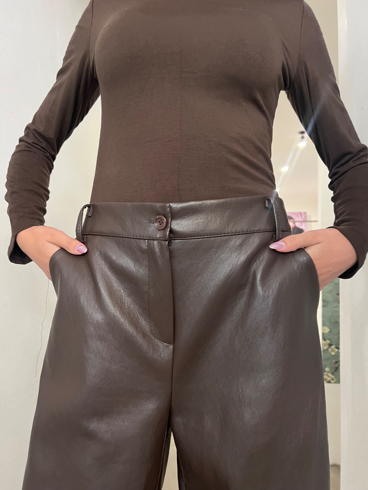 Pantalone Ecopelle - Cioccolato / Nero
