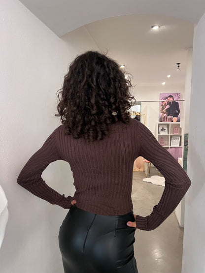 Maglia Incrocio Giusy - Cioccolato / Burro / Nero